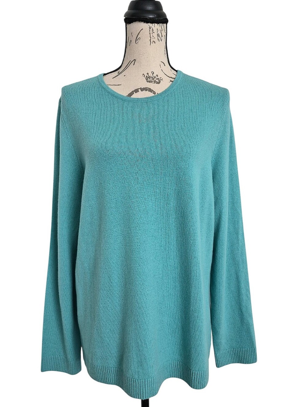LL Bean 100% Cashmere Classic Crewneck Sweater Teal Plus 1X Quiet Luxury Preppy